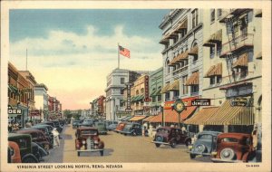 Reno Nevada NV Virginia Street Scene Colorful Linen Vintage Postcard