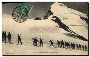 Old Postcard Militaria Alpine hunters on a glacier