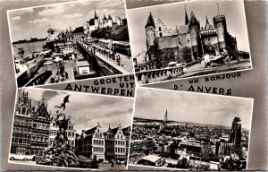 Vtg Belgium Groeten Uit Antwerpin Un Bonjour D'Anvers RPPC Postcard