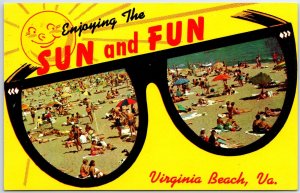 VINTAGE POSTCARD DOUBLE SUNGLASSES SCENES FROM VIRGINIA BEACH VIRGINIA (1960s)