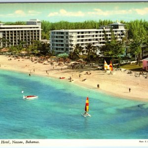 c1970s Nassau, Bahamas Beach Hotel Resort Ocean View Sailboat Chrome 4x6 PC M26