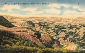 ND, North Dakota Badlands CEDAR CANYON Iron Log & HWY VIEW *Two c1940s Postcards