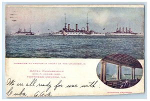 1906 Warships at Anchor in Front of Chamberlin Fortress Monroe VA PMC Postcard