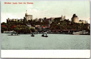 Windsor Castle From The Thames England Boating Buildings In Distance Postcard