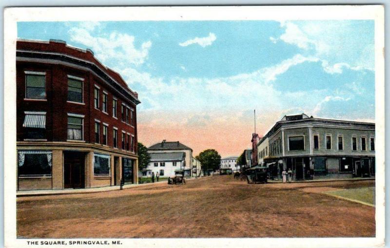 SPRINGVALE, Maine  ME    THE SQUARE  Street Scene  York County ca1920s  Postcard