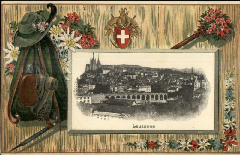 Lausanne Switzerland - Fancy Embossed Border c1910 Postcard