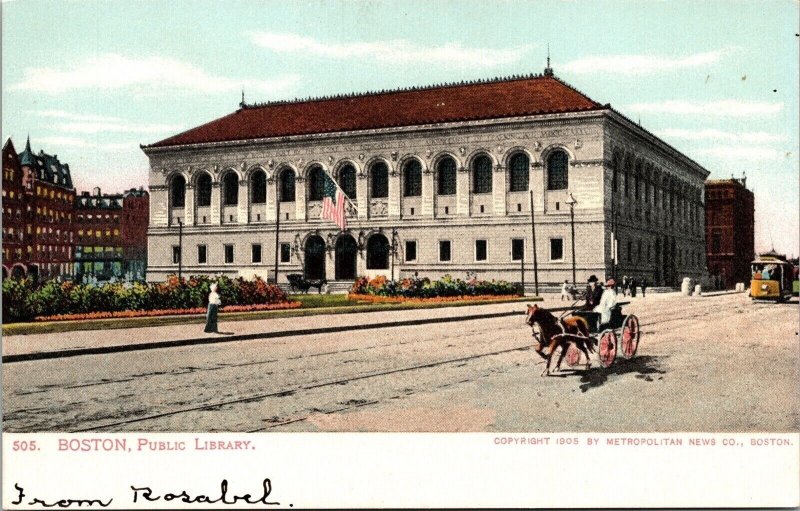 Public Library Boston Massachusetts MA Horse Buggy PPL Copyright 1905 Postcard 