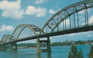 Iowa Davenport Skyline With Centennial Bridge