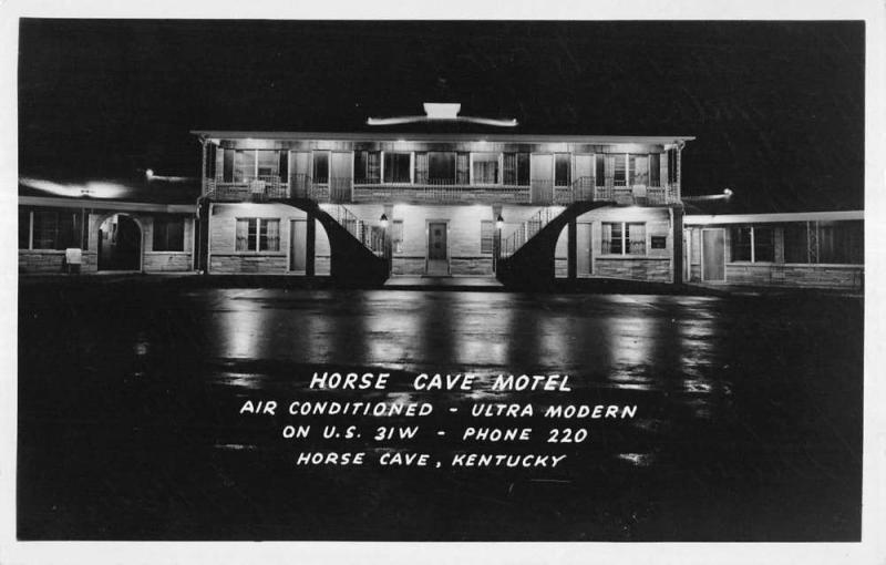 Horse Cave Kentucky Motel At Night Real Photo Antique Postcard K12607