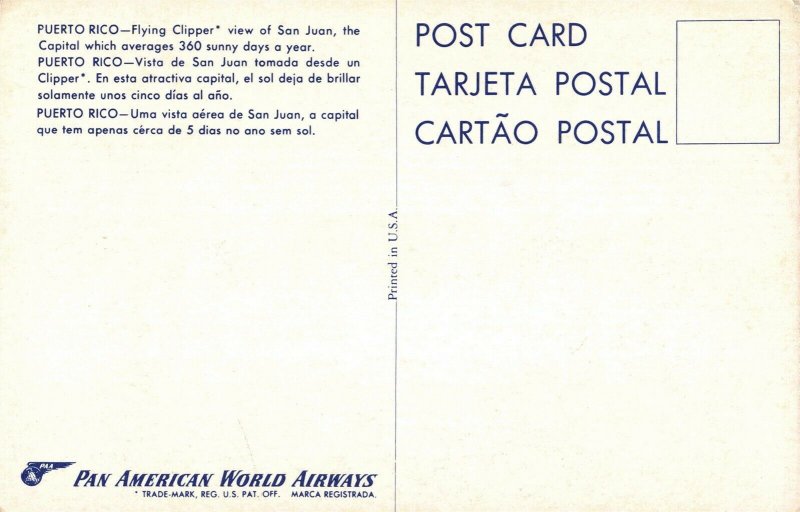 Pan American World Airways Flying Clipper Puerto Rico Postcard 2R3-90