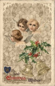 Christmas Angels Bells Holly Embossed Winsch c1900s-10s Postcard