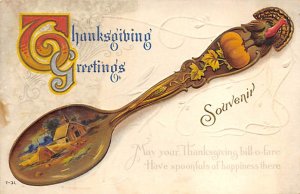 Spoon Post Card Thanksgiving Greetings Souvenir Writing on Back