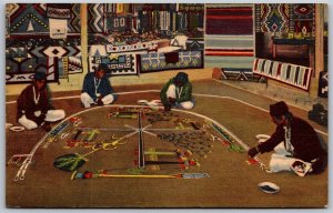 Vtg Native American Whirling Log Sand Painting of Navajo Indians 1930s Postcard