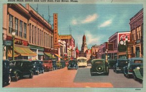 Vintage Postcard 1953 South Main St. City Hall Building Fall River Massachusetts