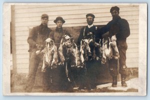 Man And Young Boys Postcard RPPC Photo Rabbit Hunting c1910's Antique Unposted
