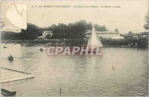 Old Postcard Nogent sur Marne The Banks of the Marne The boat has sails