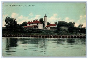 1914 Scenic View Old Lighthouse Lake Kenosha Wisconsin Vintage Antique Postcard