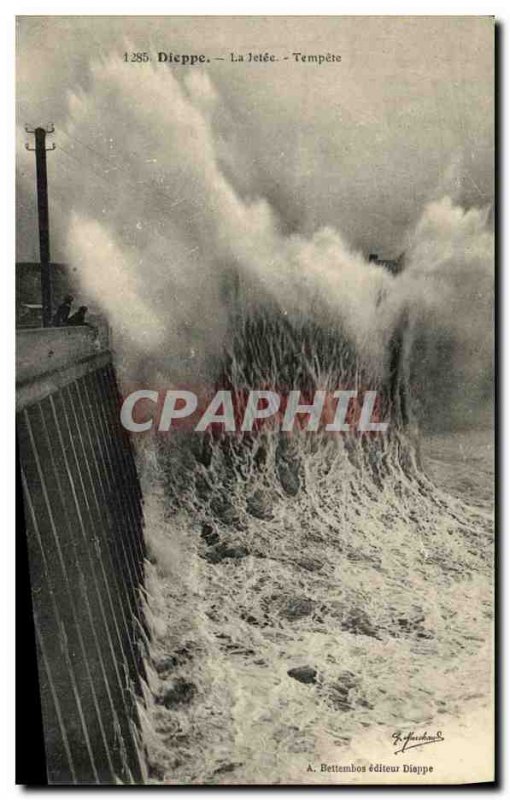 Old Postcard Dieppe La Jetee Tempete