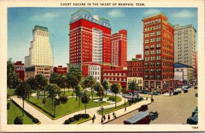 Vtg Memphis Tennessee TN Court Square Street View 1930s Old Linen View Postcard