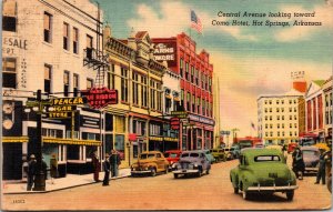 Postcard AR Hot Springs Central Avenue Como Hotel Cigar Store LINEN 1947 V178