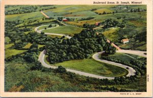 Postcard MO St. Joseph - Boulevard Scene - aerial