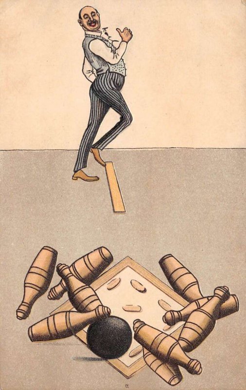 Bowling Greetings Man getting a Strike Vintage Postcard AA68614