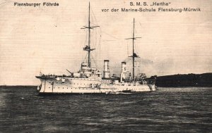 German Navy WWI Postcard c.1910s SMS Hertha at Mürwik Flensburg Naval School