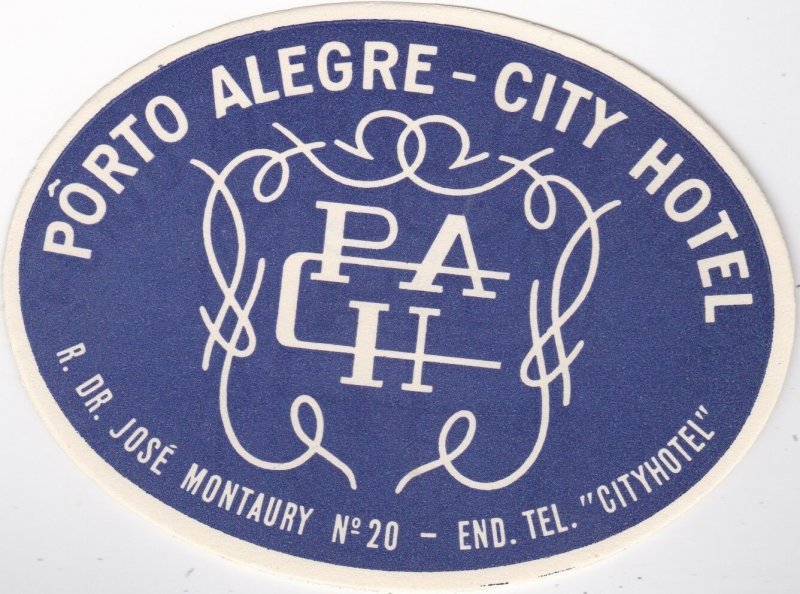 1955 City Hotel ~PORTO ALEGRE c BRAZIL~ Great Old Luggage Label 