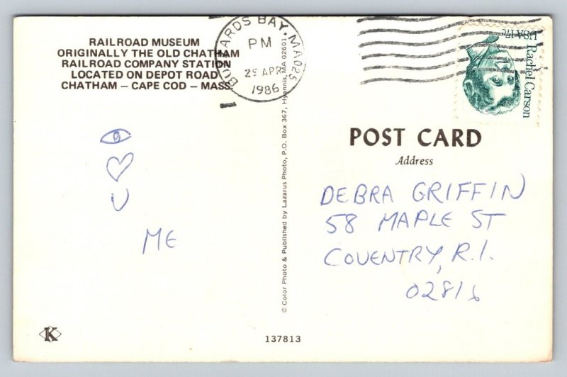 1986  Railway Museum  Chatham  Cape Cod  Massachusetts  Postcard