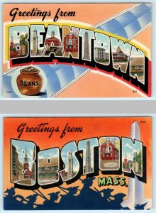 2 Large Letter Linens BOSTON, MASSACHUSETTS & BEANTOWN Colourpicture Postcard