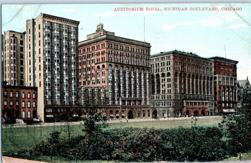 Auditorium Hotel Michigan Boulevard Chicago Illinois Postcard Posted 1907