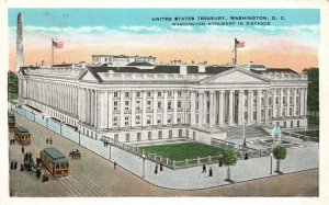 Vintage Postcard 1931 United States Treasury Monument In Distance Washington DC