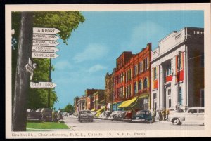 PEI CHARLOTTETOWN Grafton Street Store Fronts and Older Cars PECO - White Border