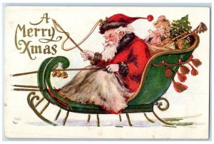 1926 Christmas Santa Claus Sled With Toys Embossed Ellsworth Wisconsin Postcard