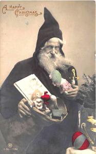 Christmas Black Suited Santa Claus Multiple Toys Tinted 7088 Postcard