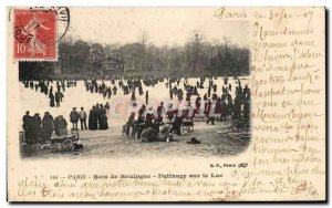 Old Postcard Paris Bois de Boulogne Skating on the lake