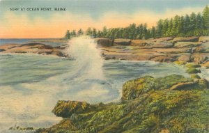 Surf at Ocean Point Maine 1941 Linen Postcard Used