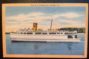 Vintage Postcard 1930-1945 The S.S. Del-Mar-Va, Norfolk, Virginia
