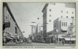 Vintage Postcard K Street Sacramento 1950's Clunie Hotel Silver's Jewelers