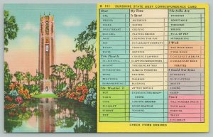 Sunshine State Florida~Busy Persons Correspondence~1940s Linen Postcard