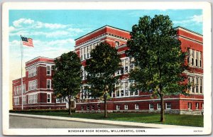 Willimantic Connecticut CT, 1936 Windham High School, Trees, Vintage Postcard