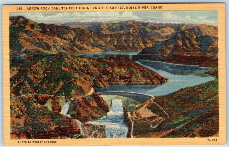 1937 ID Ida Idaho Arrow Rock Dam Boise River Reservoir Waterfall Teich PC A248