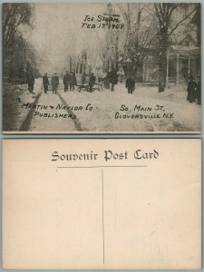 GLOVERSVILLE N.Y.  SOUTH MAIN STREET 1909 ICE STORM ANTIQUE POSTCARD