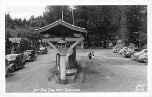 RPPC SOL DUC HOT SPRINGS Gas Station Ellis Photo 1953 Port Angeles, WA Postcard