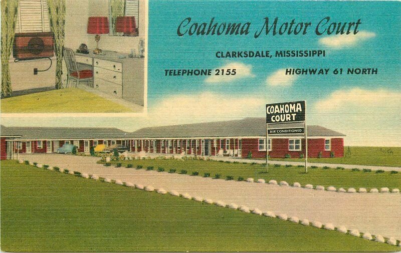 Clarksdale Mississippi Coahoma Moor Court Postcard roadside MWM linen 20-1764