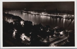 Hungary Budapest Danube by Night Vintage RPPC C101