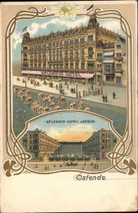 Ostende Belgium Splendid Hotel Advertising Fine Lithograph c1905 Postcard