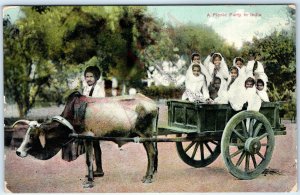 1910s India Picnic Party Indian Girls Cart Ox Methodist Missionary Postcard A166