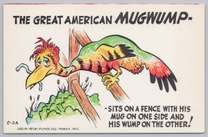 Comics~Mugwump~Sad Bird with Worm in Beak on Fence~Vintage Postcard