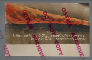 Dallas SOUTH DAKOTA RPPC c1910 PRAIRIE FIRE Night TOWN BURNING Hand-Tinted SD
